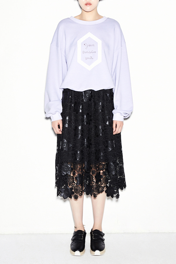 [18SS] FAUX LEATHER LACE FLARE SKIRT (JRSK105)