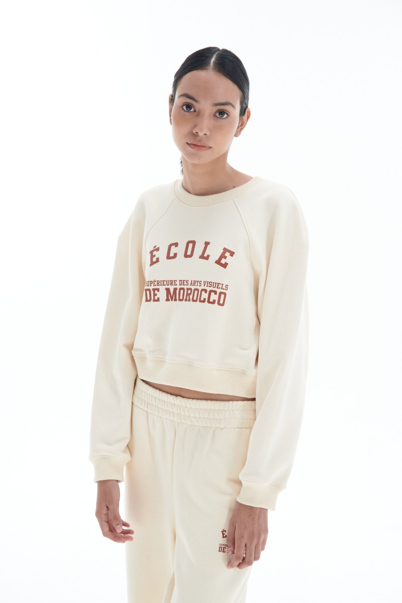 [22FW] ECOLE Raglan Cropped Ivory Sweatshirt